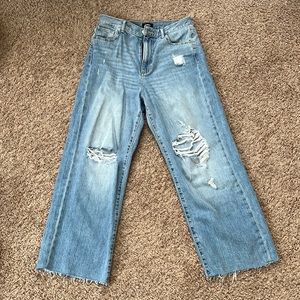 Express Light Blue Distressed Wide-Leg Jeans